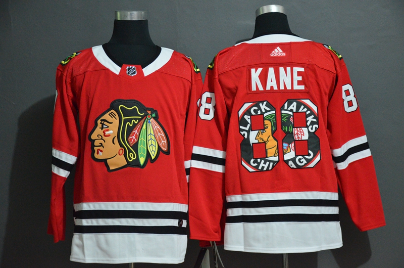 Cheap Men Chicago Blackhawks 88 Kane red Adidas Fashion print NHL Jersey